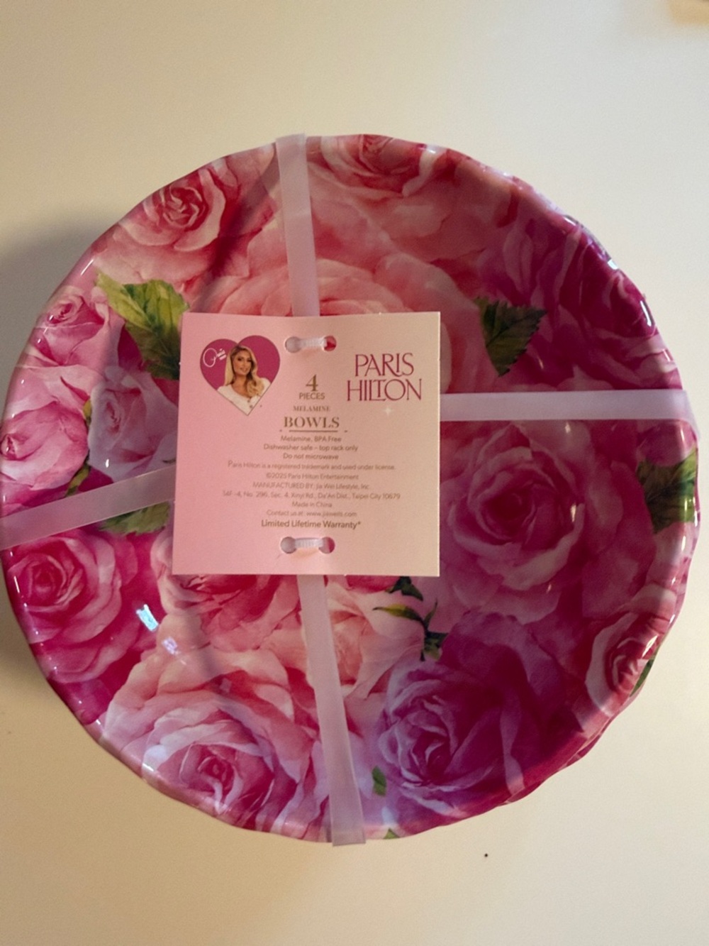 Paris Hilton Pink Rose Melamine Bowls - Floral Set